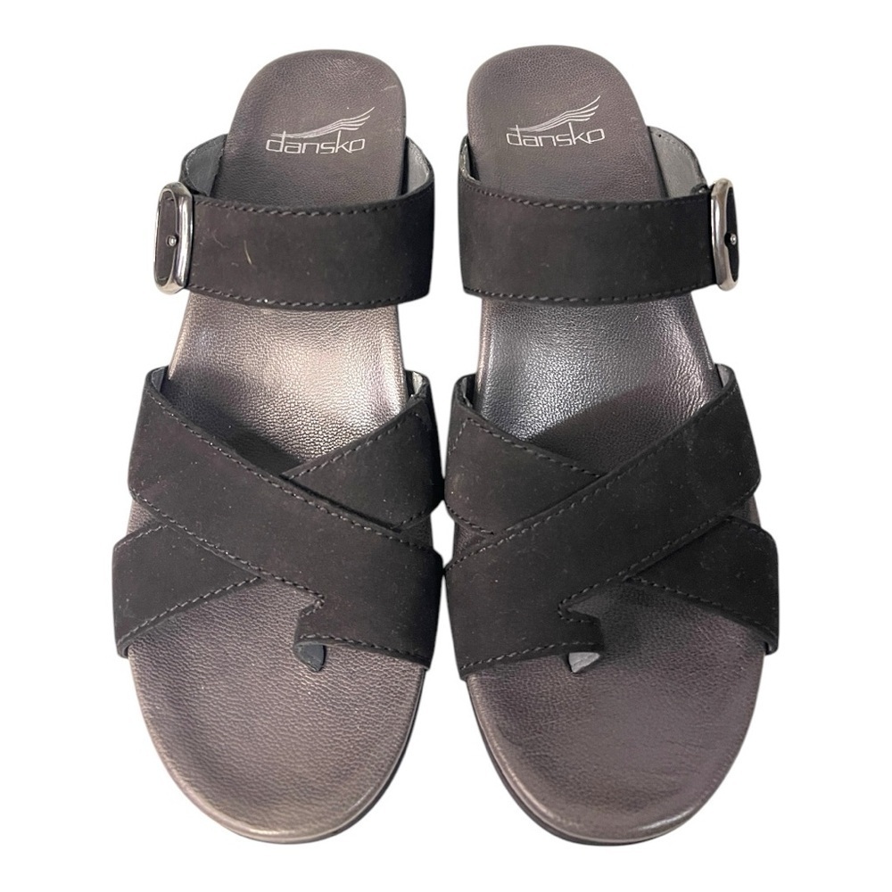 Dansko Black Suede Wedge Sandals – Size 38 (US 7.5-8)